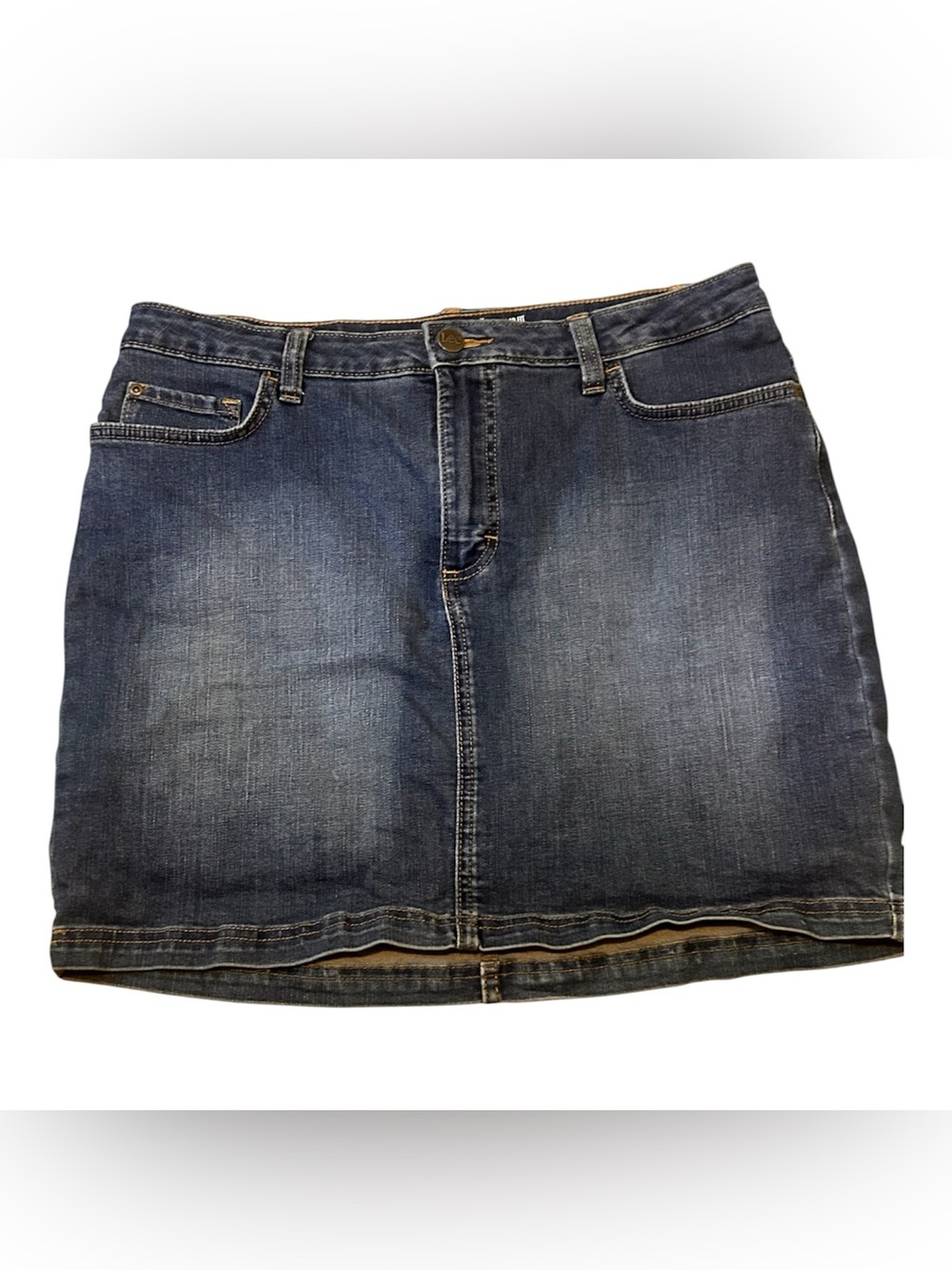 Lee Denim Jean Skort 5 Pockets Skirt with Mesh Built in Shorts Dark Wash Size 14